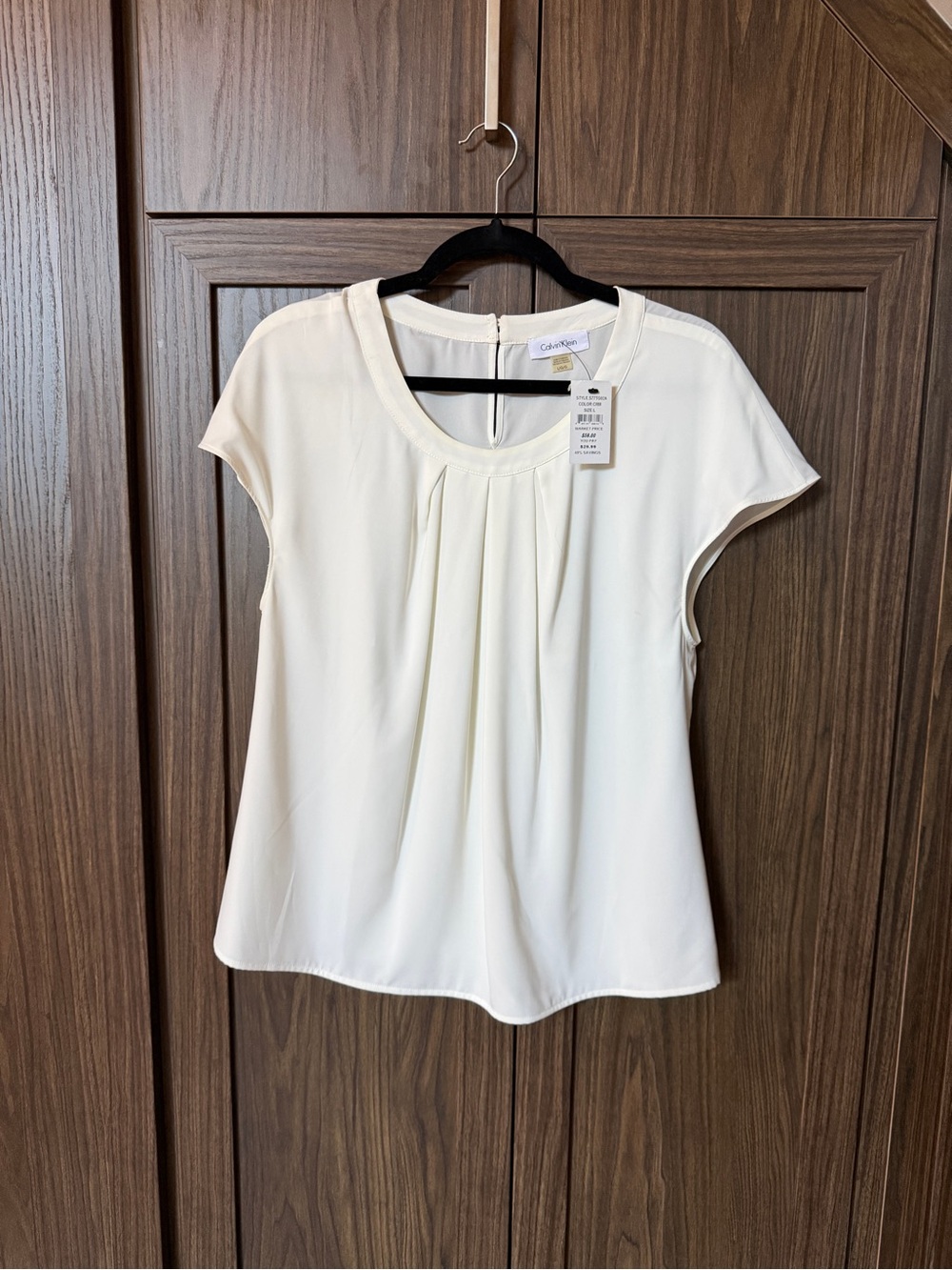 Calvin Klein Ivory Pleated Cap-Sleeve Blouse